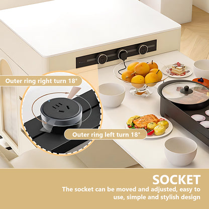 Aihm-Lon White Solid Wood Kitchen Island with Extendable Table 65.35"-73.23"