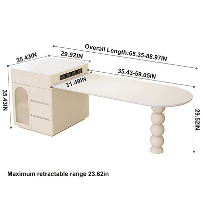 Aihm-Lon White Solid Wood Kitchen Island with Extendable Table 65.35"-73.23"