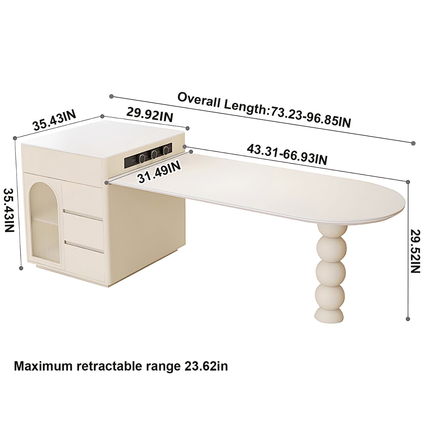 Aihm-Lon White Solid Wood Kitchen Island with Extendable Table 65.35"-73.23"