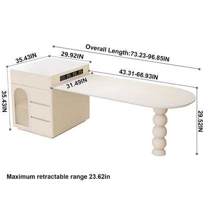 Aihm-Lon White Solid Wood Kitchen Island with Extendable Table 65.35"-73.23"
