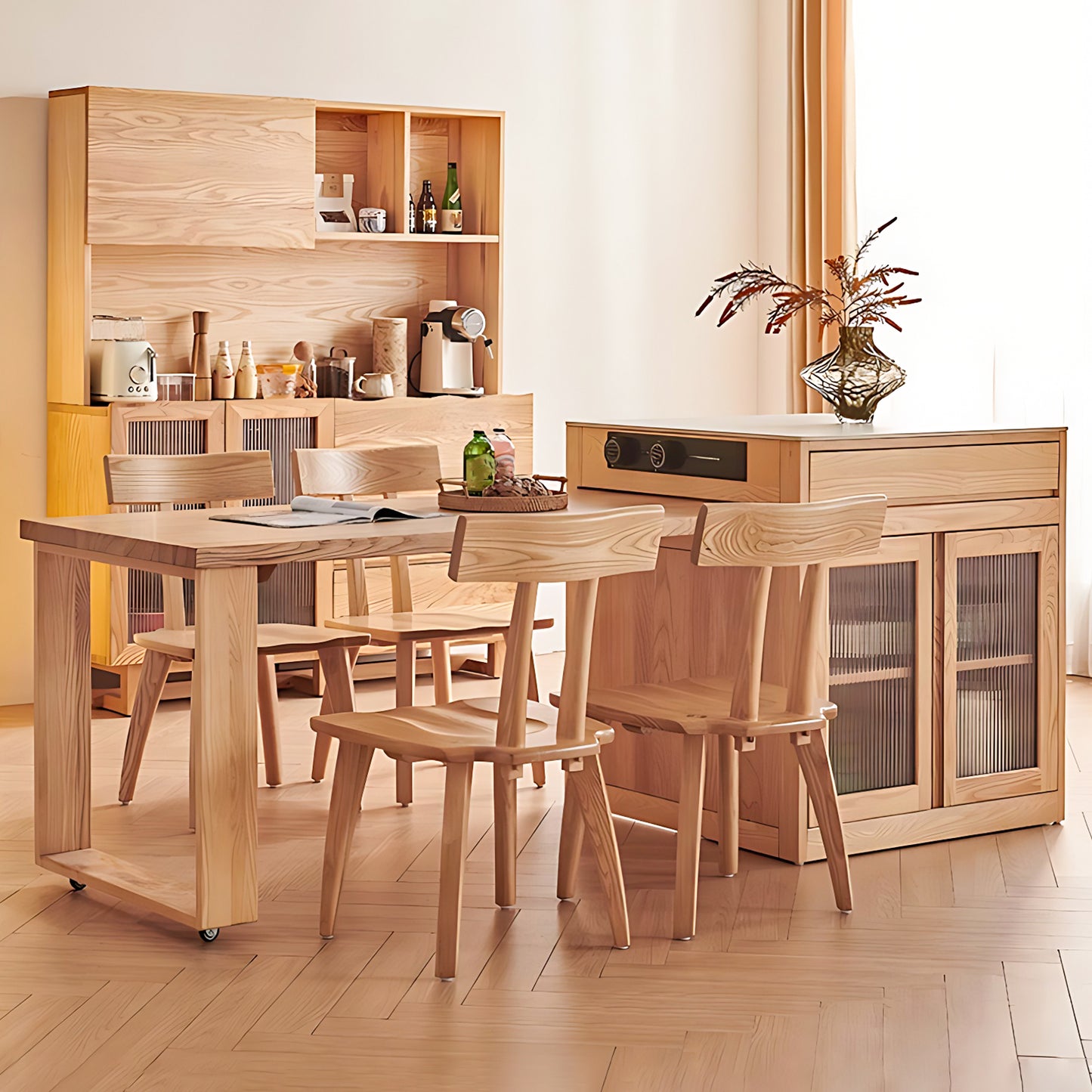 Aihm-Lon Rustic Brown Solid Wood Kitchen Island with Extendable Table 63.78"