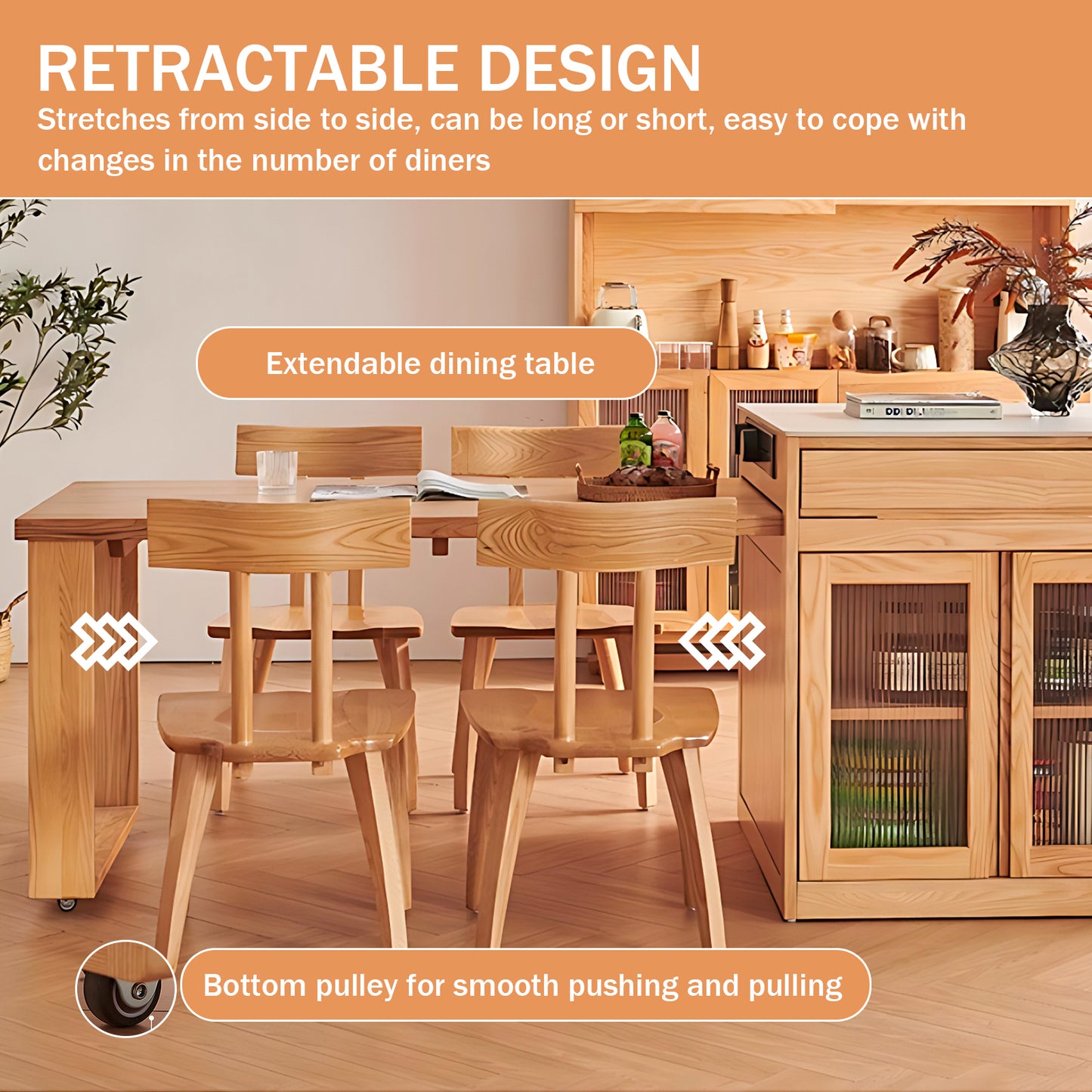 Aihm-Lon Rustic Brown Solid Wood Kitchen Island with Extendable Table 63.78"