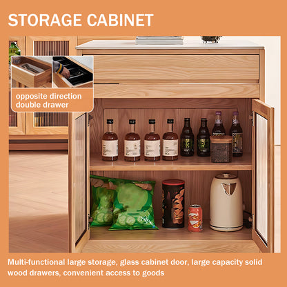 Aihm-Lon Rustic Brown Solid Wood Kitchen Island with Extendable Table 63.78"