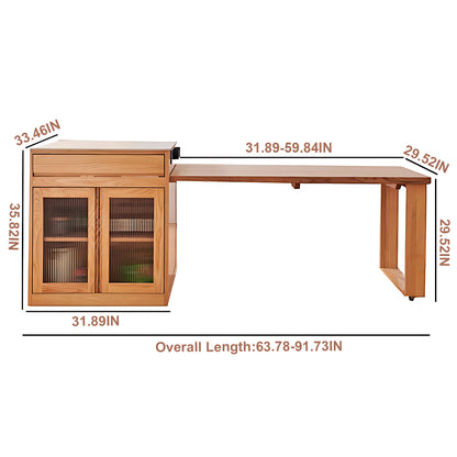 Aihm-Lon Rustic Brown Solid Wood Kitchen Island with Extendable Table 63.78"
