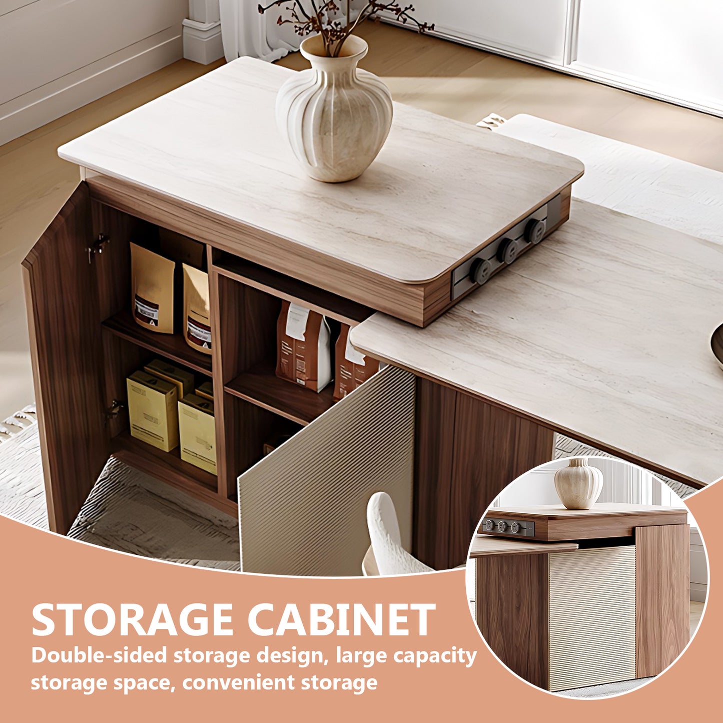 Aihm-Lon Kitchen Island with Extendable Table with Power Outlet 78.74"-94.48"