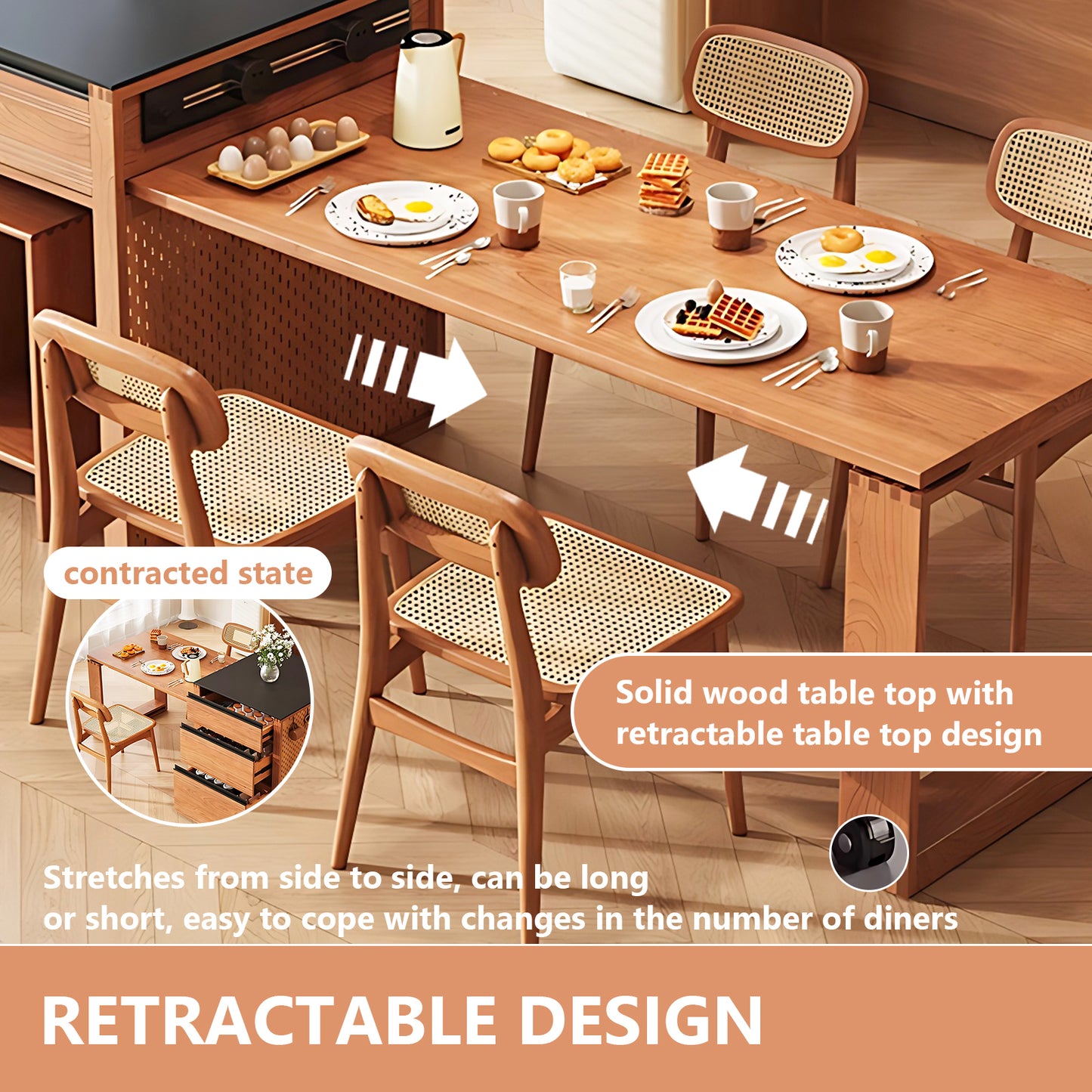 Aihm-Lon Kitchen Island with Extendable Table Sideboard Storage 62.2"-77.95"