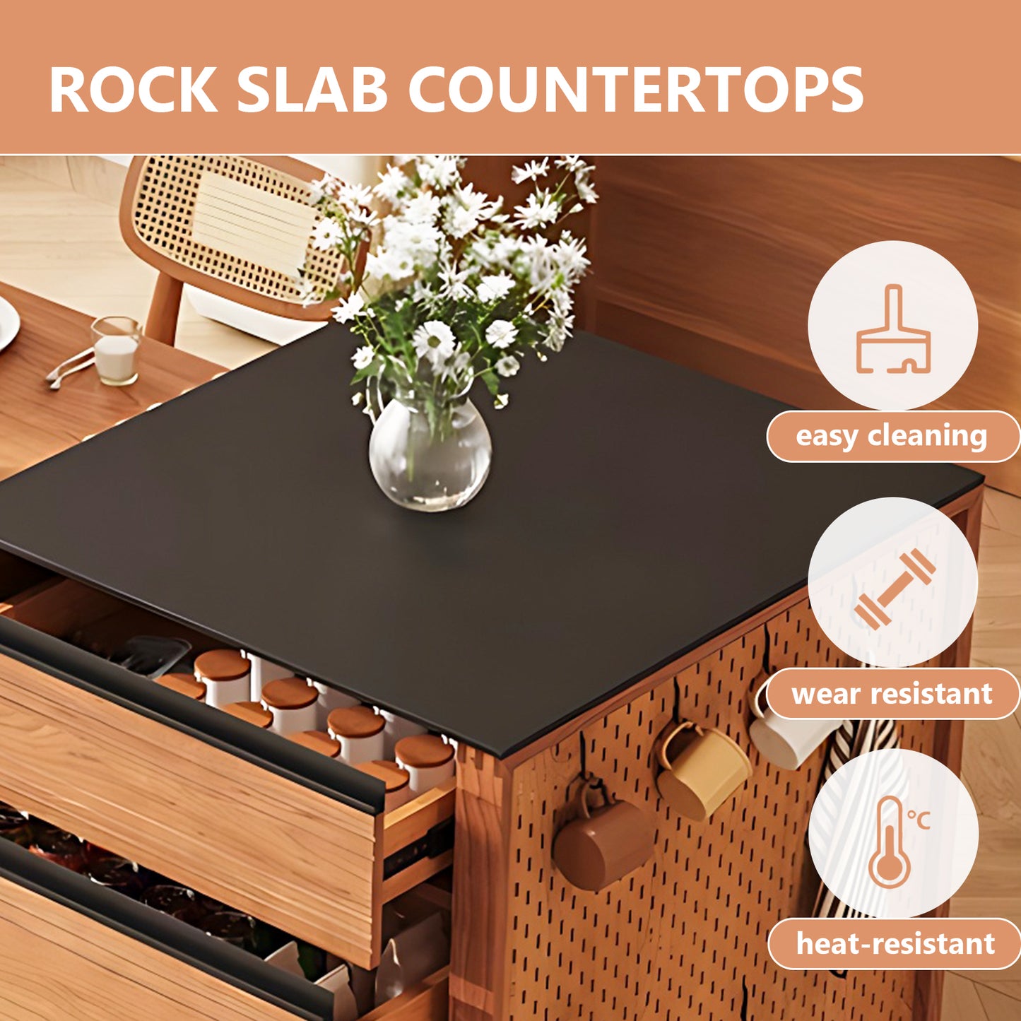 Aihm-Lon Kitchen Island with Extendable Table Sideboard Storage 62.2"-77.95"