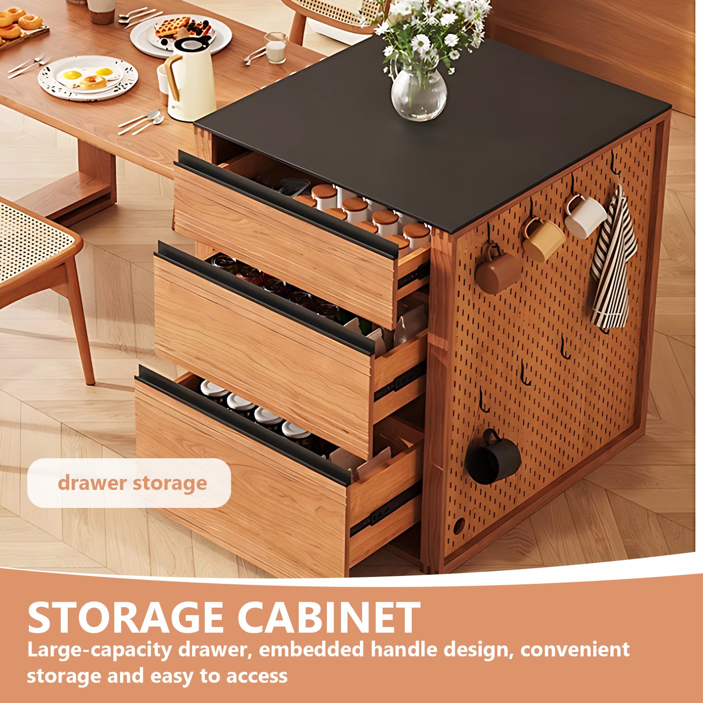 Aihm-Lon Kitchen Island with Extendable Table Sideboard Storage 62.2"-77.95"