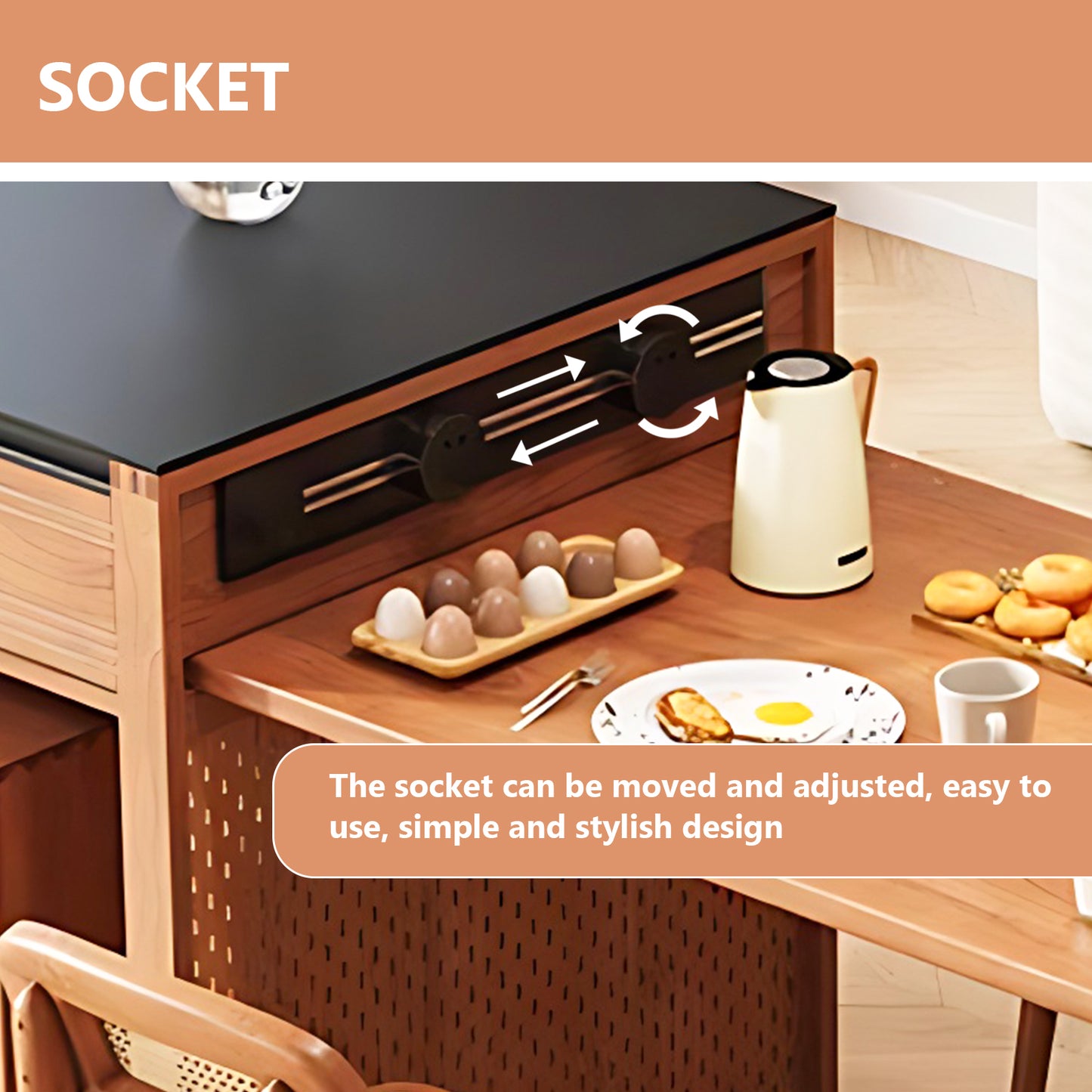 Aihm-Lon Kitchen Island with Extendable Table Sideboard Storage 62.2"-77.95"