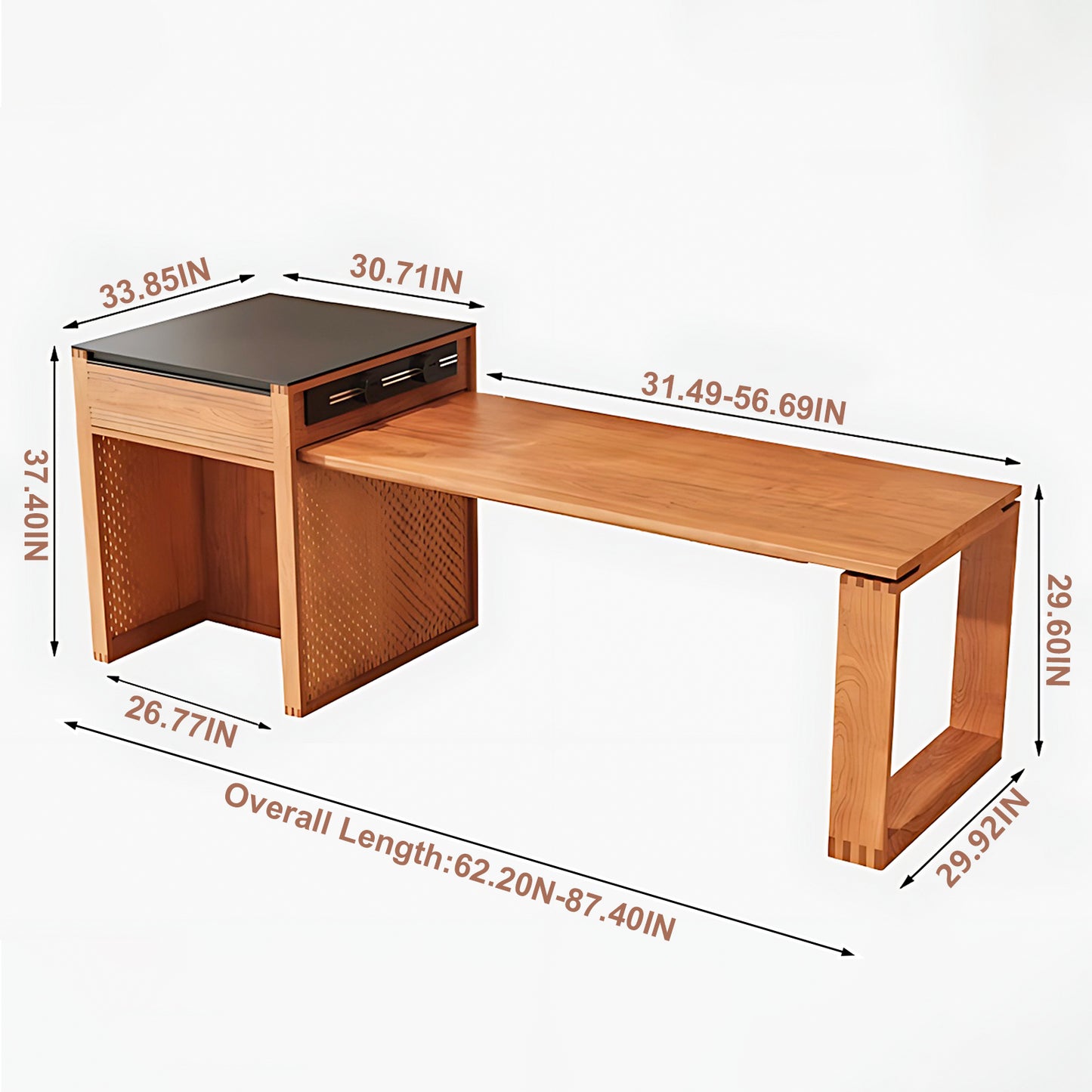 Aihm-Lon Kitchen Island with Extendable Table Sideboard Storage 62.2"-77.95"