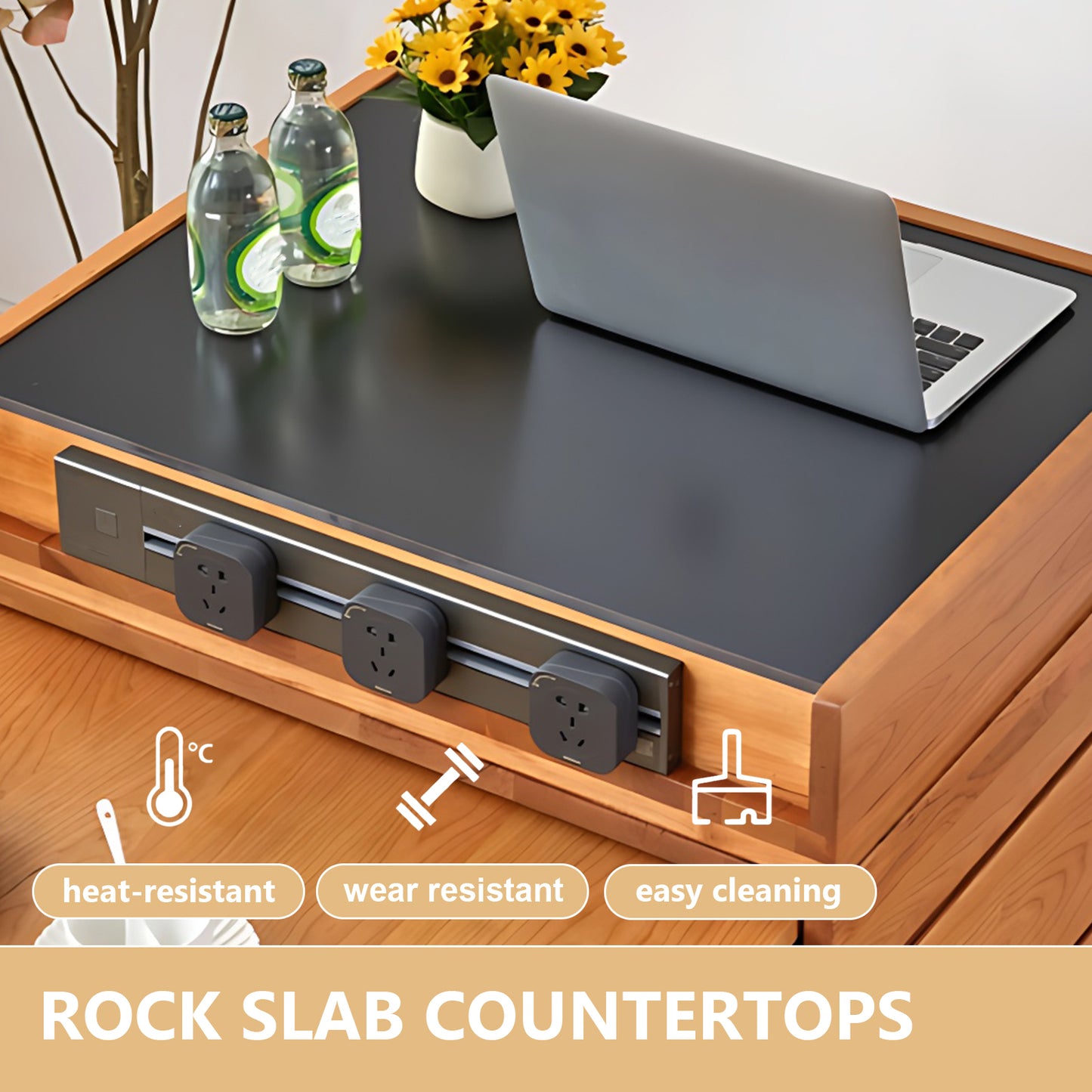 Aihm-Lon Kitchen Island with Black Top Extendable Dining Table 51.18"-70.86"