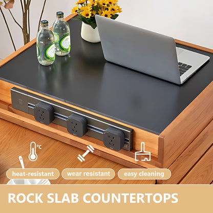 Aihm-Lon Kitchen Island with Black Top Extendable Dining Table 51.18"-70.86"