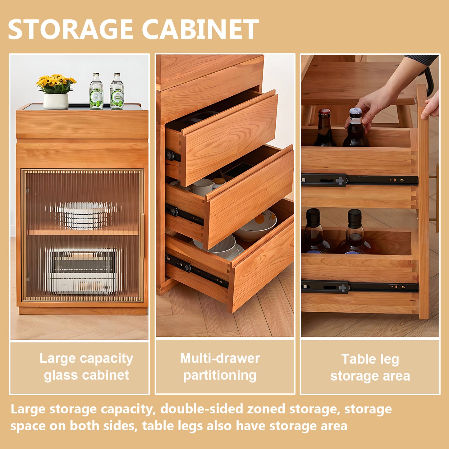 Aihm-Lon Kitchen Island with Black Top Extendable Dining Table 51.18"-70.86"