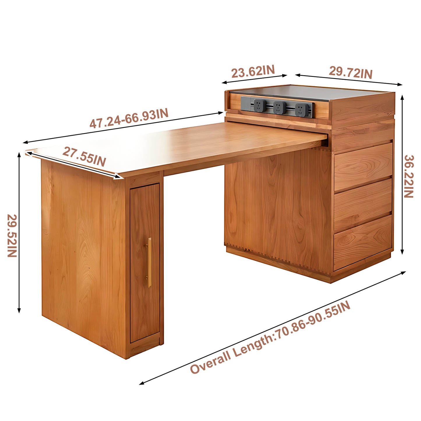 Aihm-Lon Kitchen Island with Black Top Extendable Dining Table 51.18"-70.86"