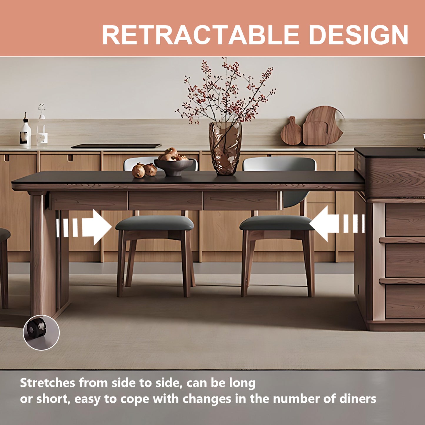 Aihm-Lon Modern Luxury Kitchen Island Extendable Table 84.64"