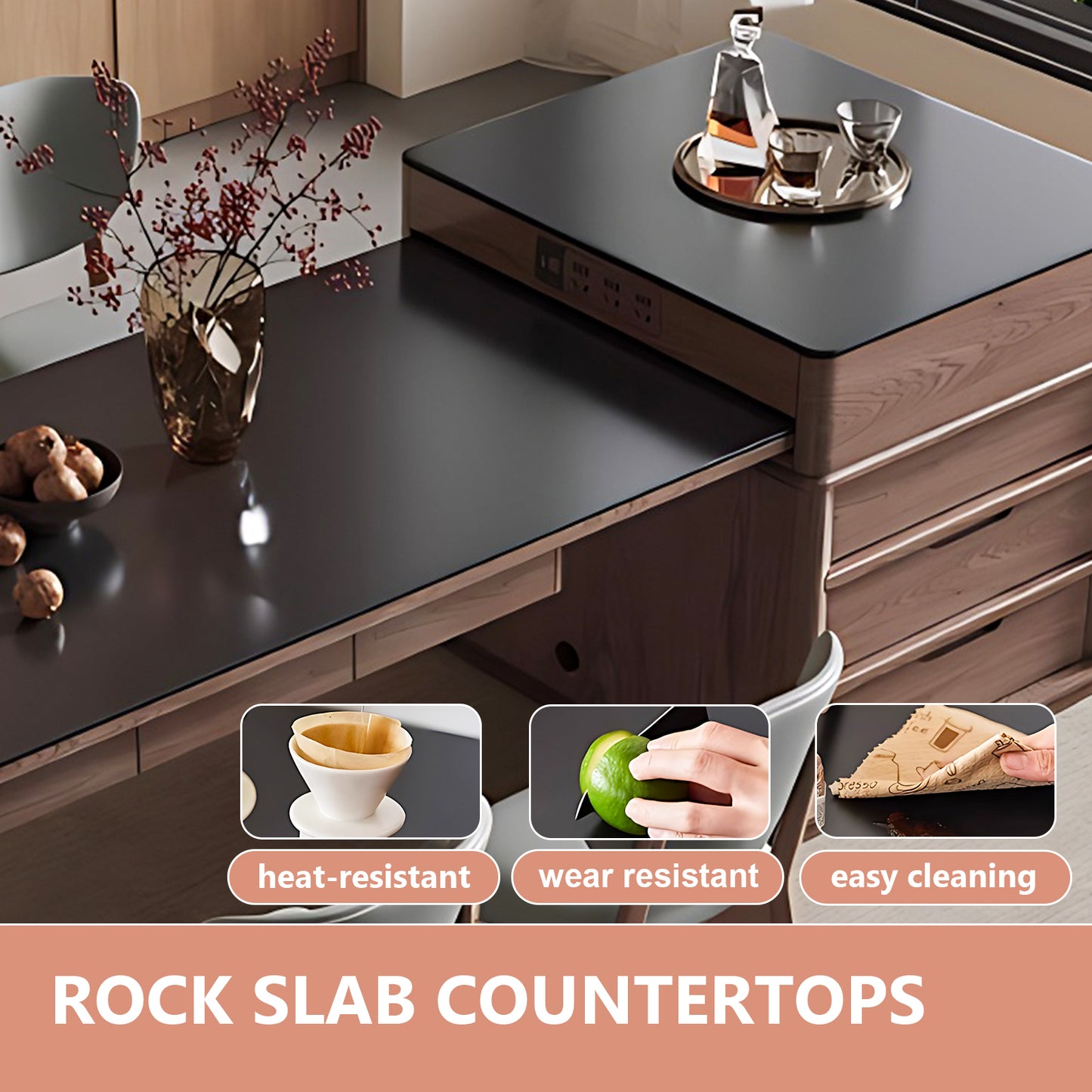 Aihm-Lon Modern Luxury Kitchen Island Extendable Table 84.64"