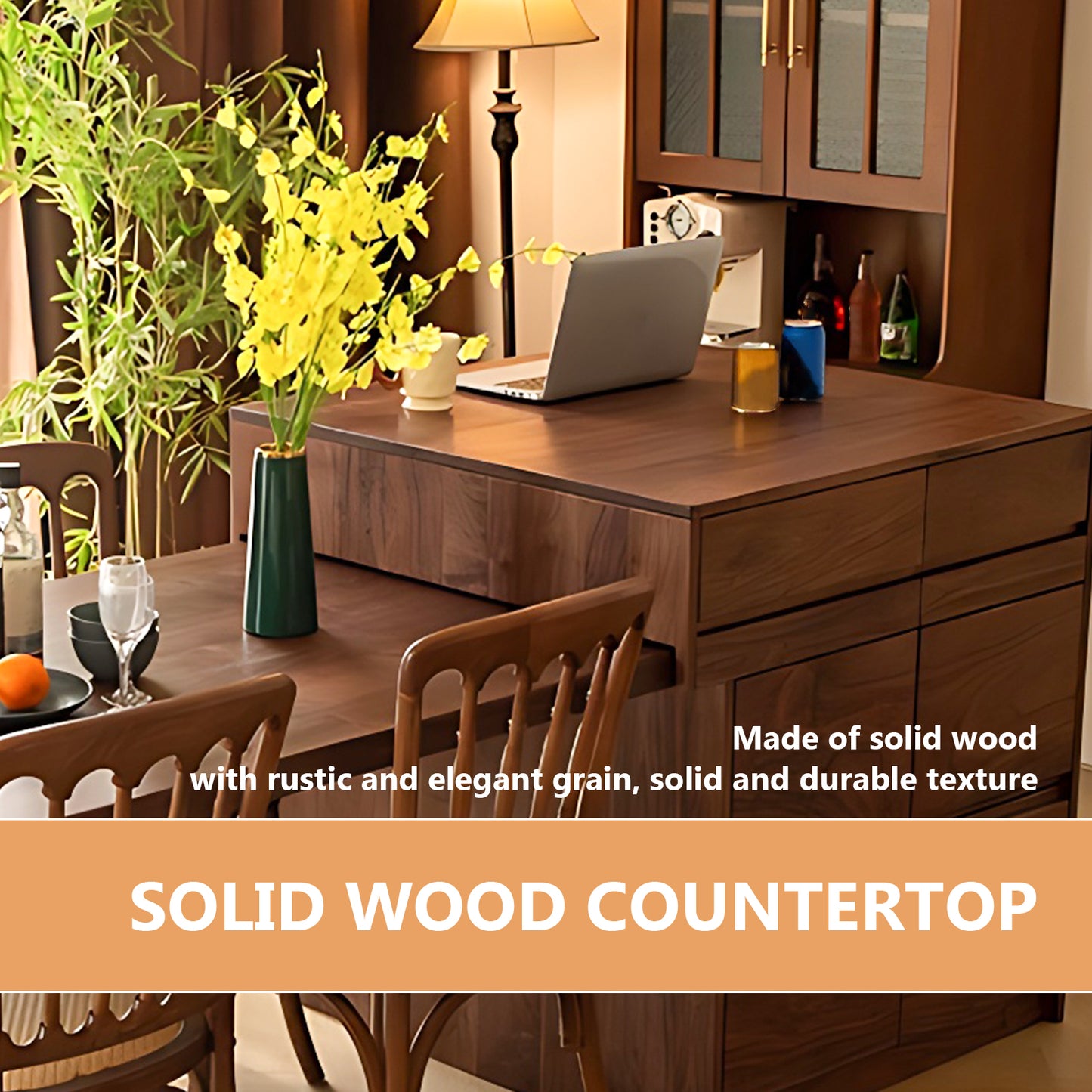 Aihm-Lon Solid Wood Kitchen Island with Extendable Table Drawers 88.58"-96.45"