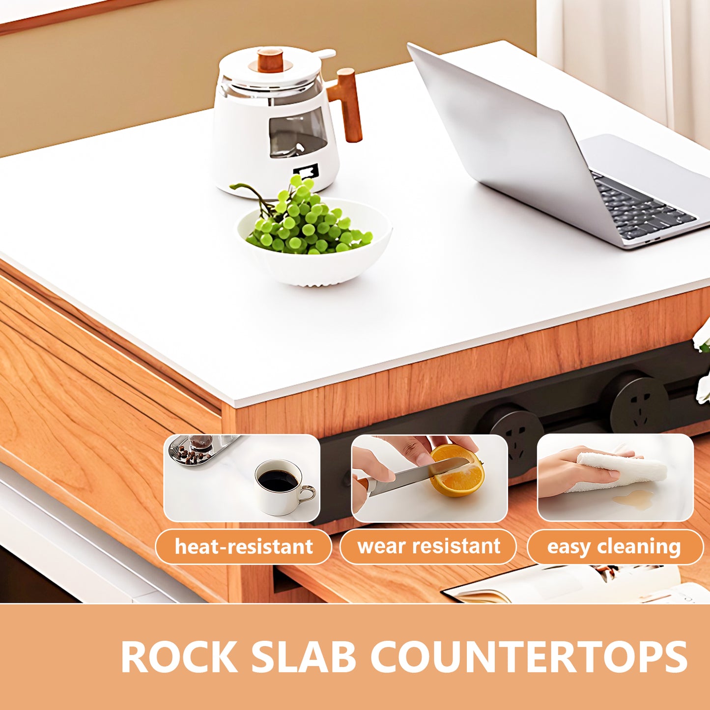 Aihm-Lon Kitchen Island with Extendable Table Appliance Storage 59.05"-81.10"