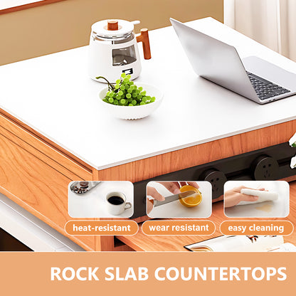 Aihm-Lon Kitchen Island with Extendable Table Appliance Storage 59.05"-81.10"