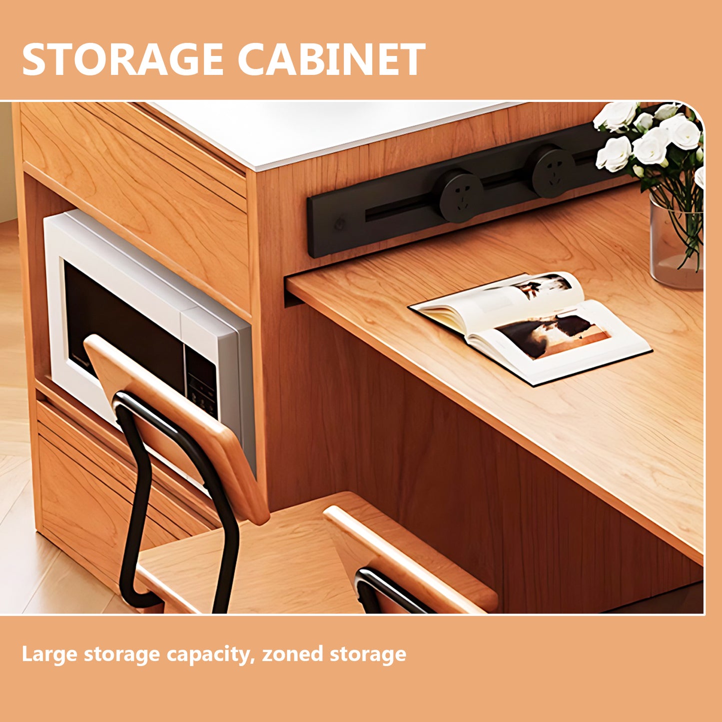 Aihm-Lon Kitchen Island with Extendable Table Appliance Storage 59.05"-81.10"