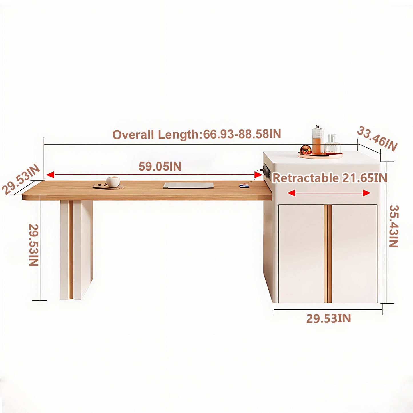 Aihm-Lon Kitchen Island with Solid Wood Extendable Table 66.93"-78.74"