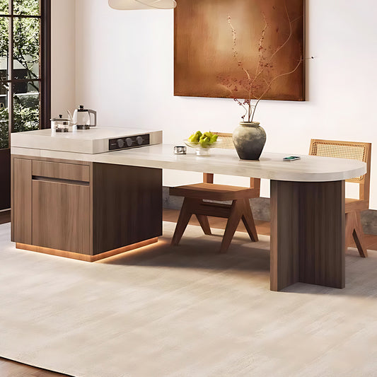 Aihm-Lon Solid Wood Kitchen Island with Extendable Table 86.61"-102.36"