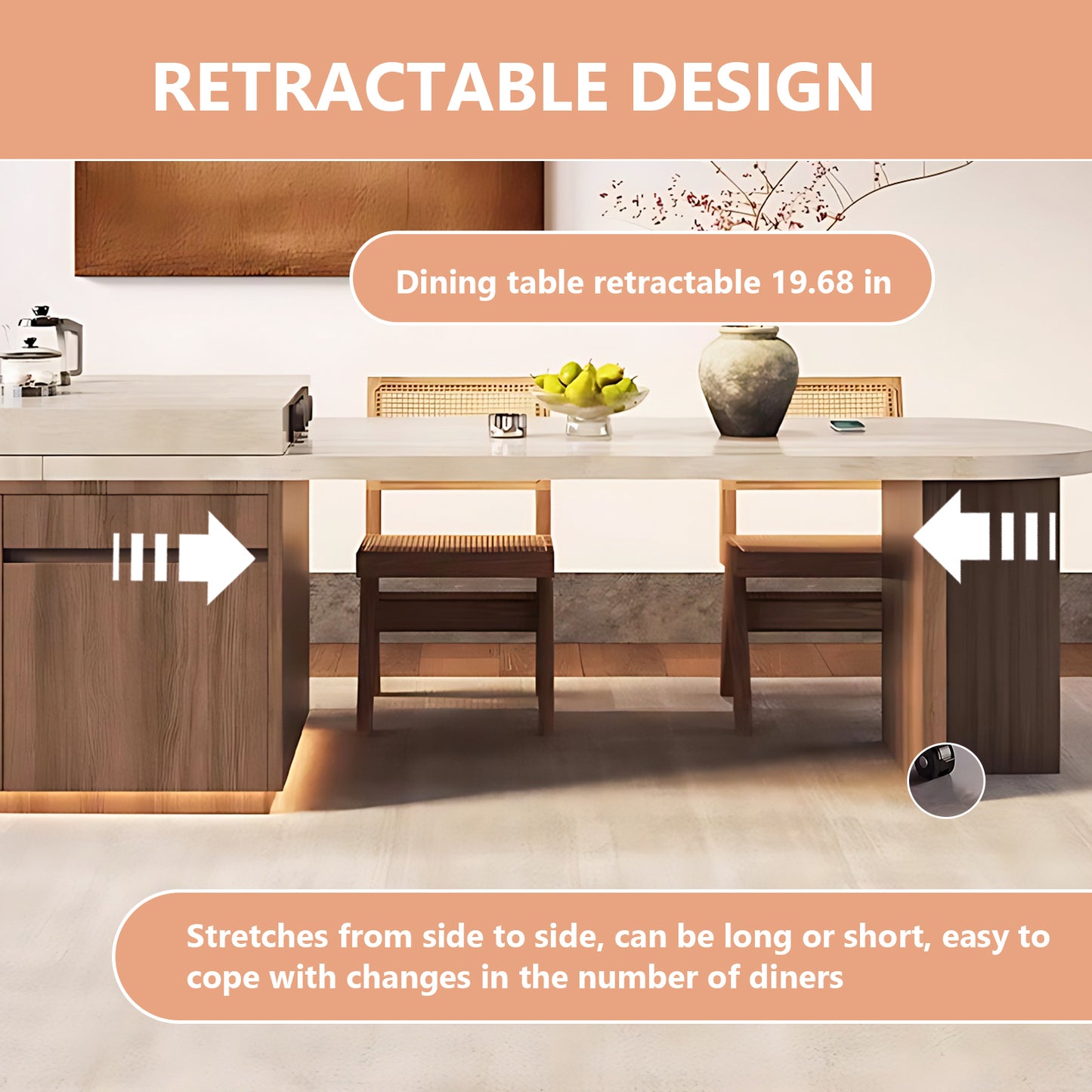 Aihm-Lon Solid Wood Kitchen Island with Extendable Table 86.61"-102.36"