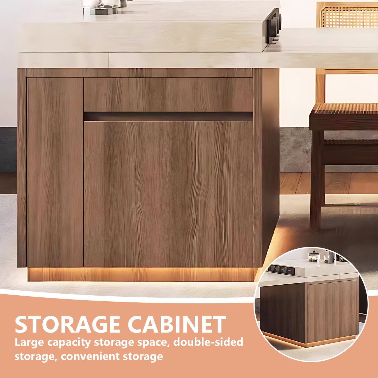 Aihm-Lon Solid Wood Kitchen Island with Extendable Table 86.61"-102.36"