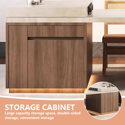 Aihm-Lon Solid Wood Kitchen Island with Extendable Table 86.61"-102.36"