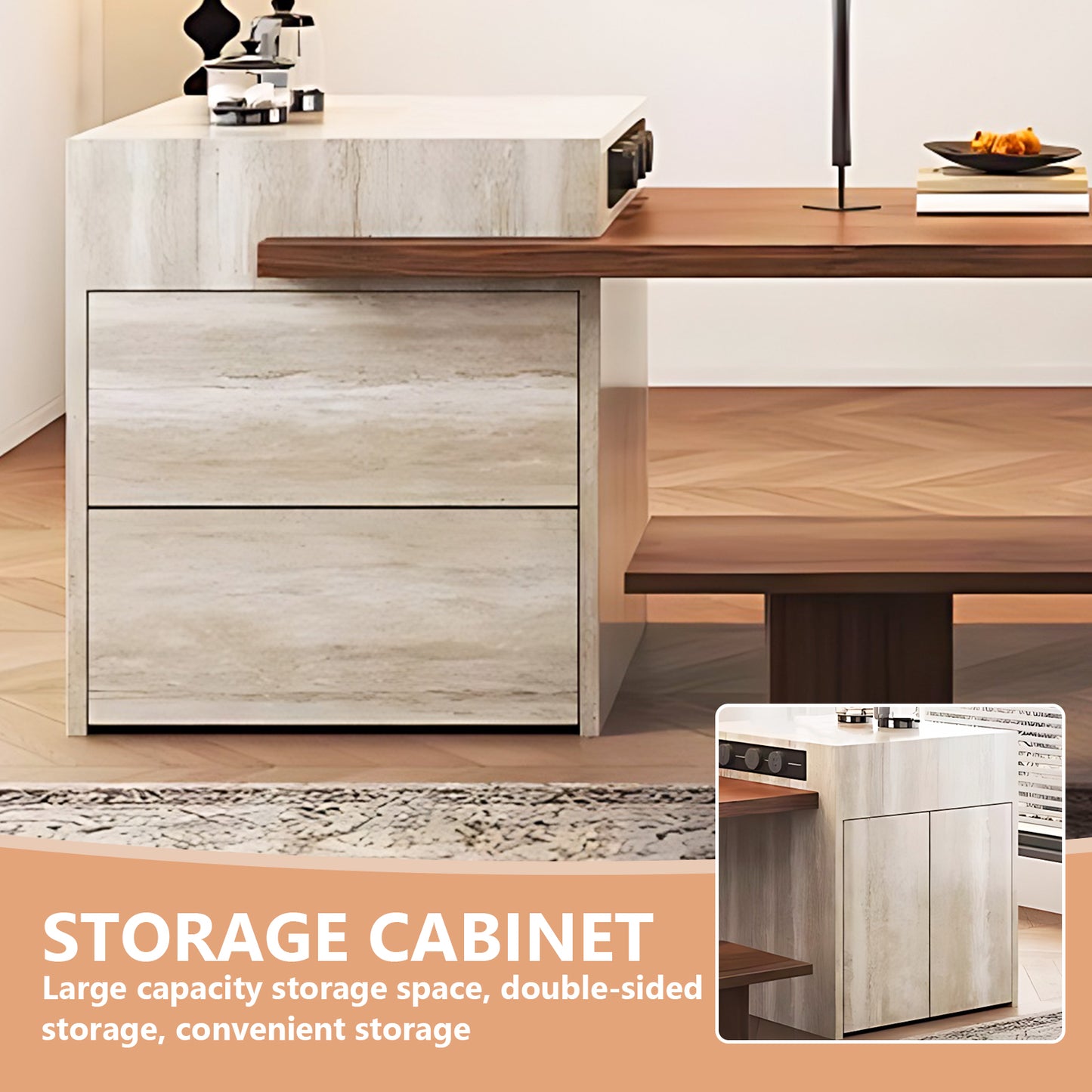 Aihm-Lon Kitchen Island with Extendable Table Drawer Storage 86.61"-102.36"