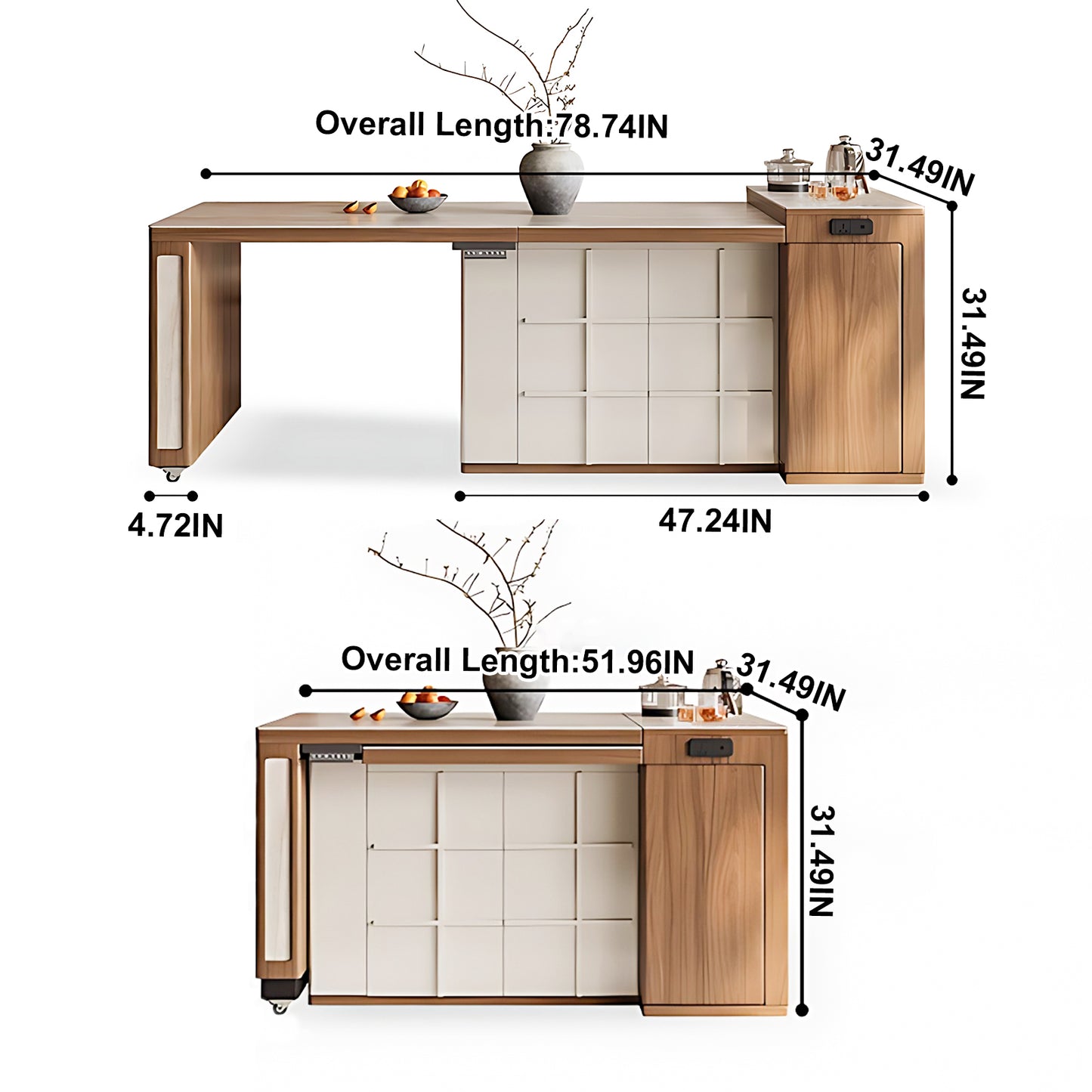 Aihm-Lon Kitchen Island with Extendable Table Pull-Out Cabinets  78.74"