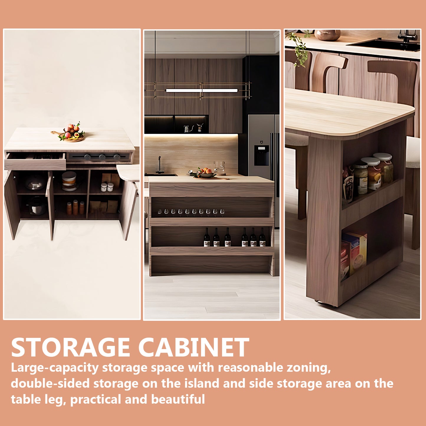 Aihm-Lon Kitchen Island with Rolling Extendable Table 96.45"