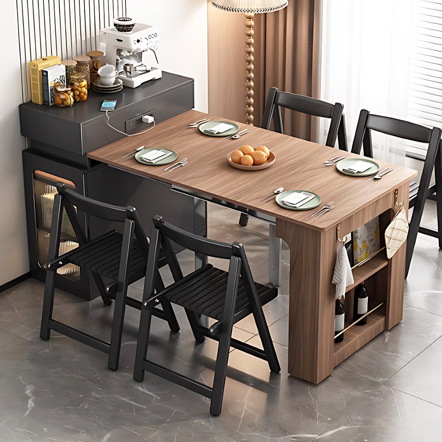 Aihm-Lon Kitchen Island with Extendable Dinning Table Side Storage 80.71"