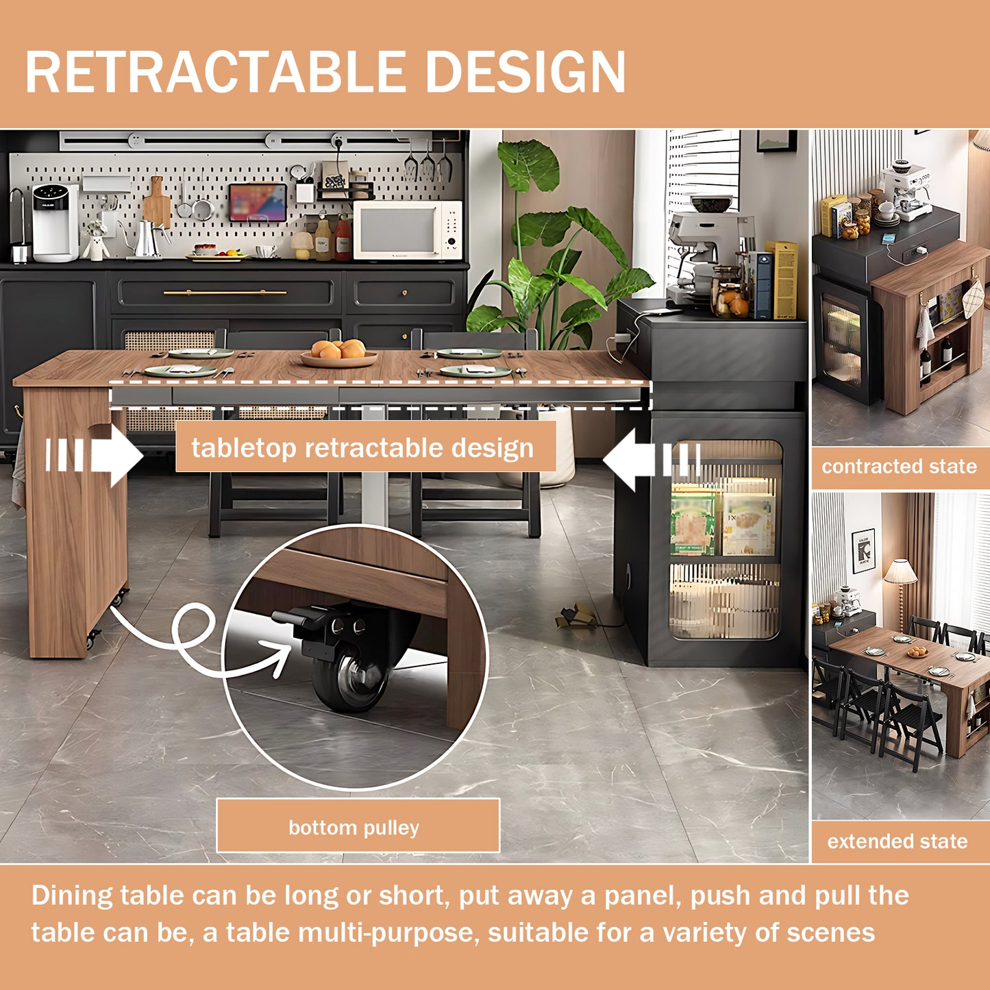 Aihm-Lon Kitchen Island with Extendable Dinning Table Side Storage 80.71"