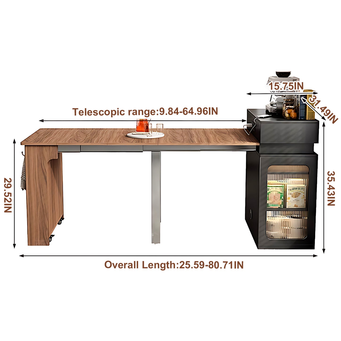 Aihm-Lon Kitchen Island with Extendable Dinning Table Side Storage 80.71"