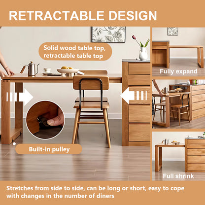 Aihm-Lon Kitchen Island with Black Countertop Extendable Table 52.36"-75.98"