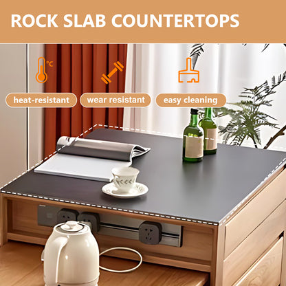 Aihm-Lon Kitchen Island with Black Countertop Extendable Table 52.36"-75.98"