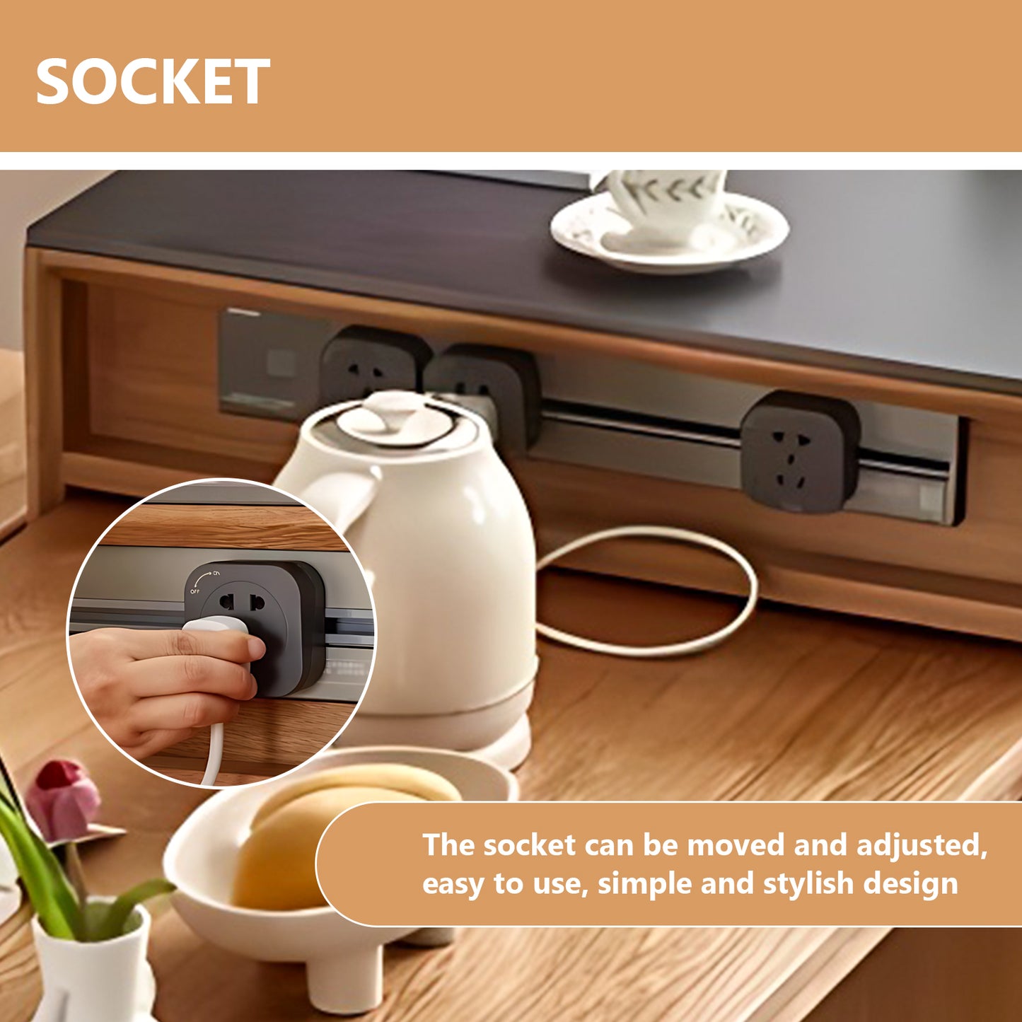 Aihm-Lon Kitchen Island with Black Countertop Extendable Table 52.36"-75.98"