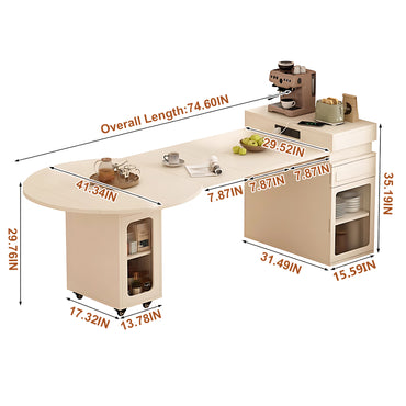 Aihm-Lon Kitchen Island with Foldable Extendable Table 74.60"
