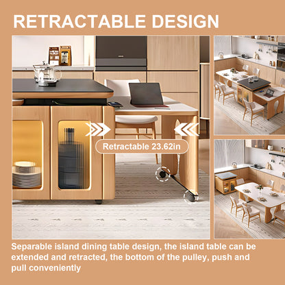 Aihm-Lon Solid Wood Kitchen Island with Extendable Table 94.48"-102.36"