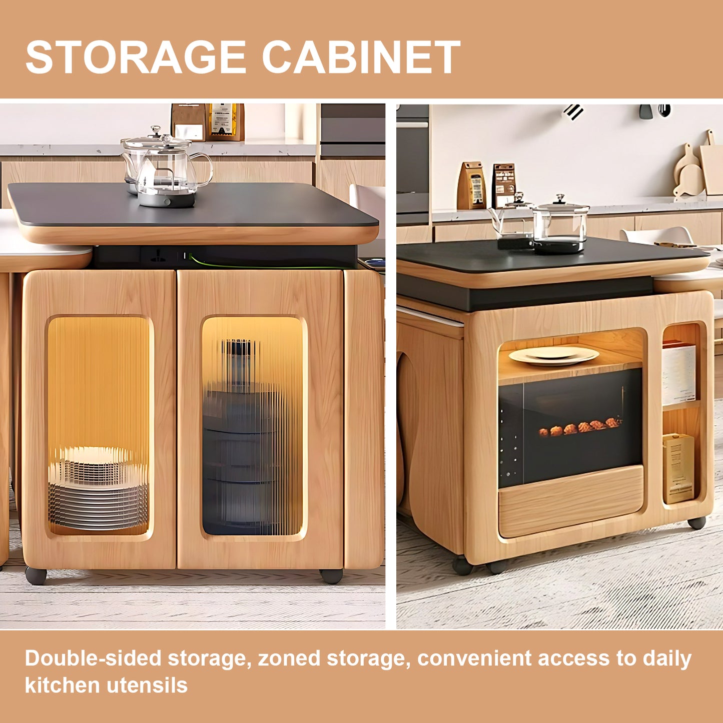 Aihm-Lon Solid Wood Kitchen Island with Extendable Table 94.48"-102.36"