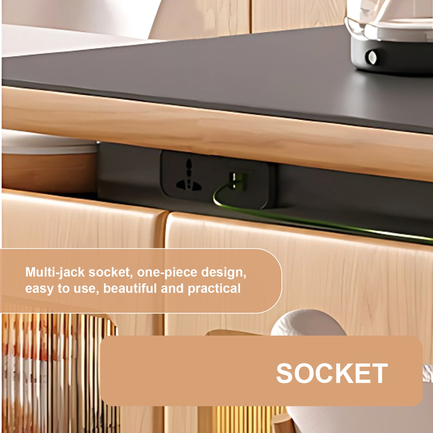 Aihm-Lon Solid Wood Kitchen Island with Extendable Table 94.48"-102.36"