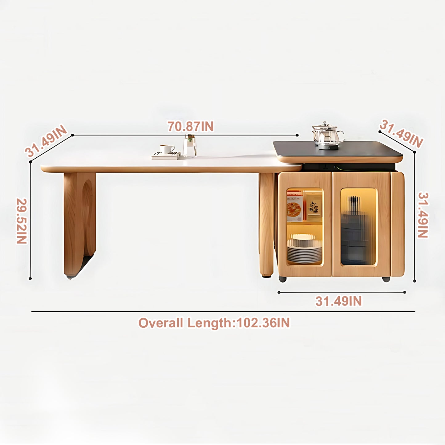 Aihm-Lon Solid Wood Kitchen Island with Extendable Table 94.48"-102.36"