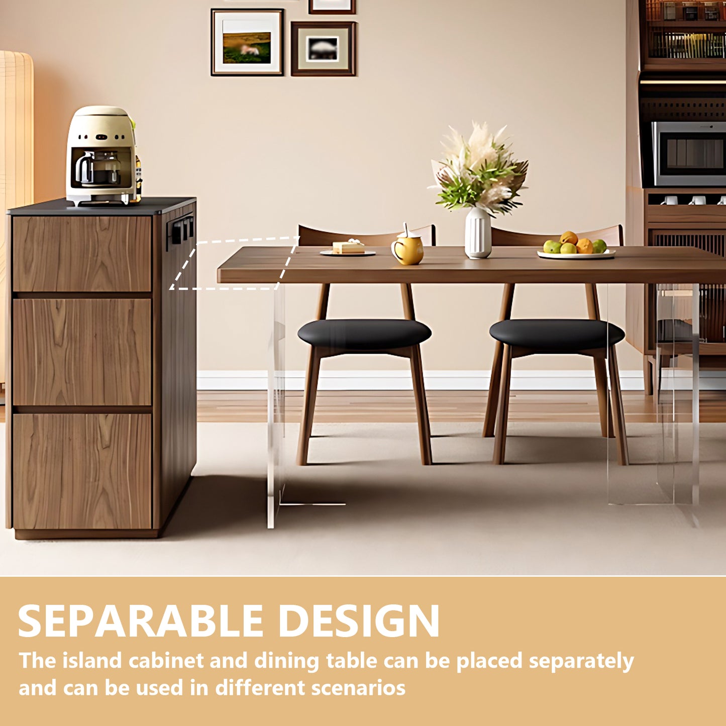 Aihm-Lon Adjustable Solid Wood Kitchen Island Table with Drawers 70.86"-94.49"