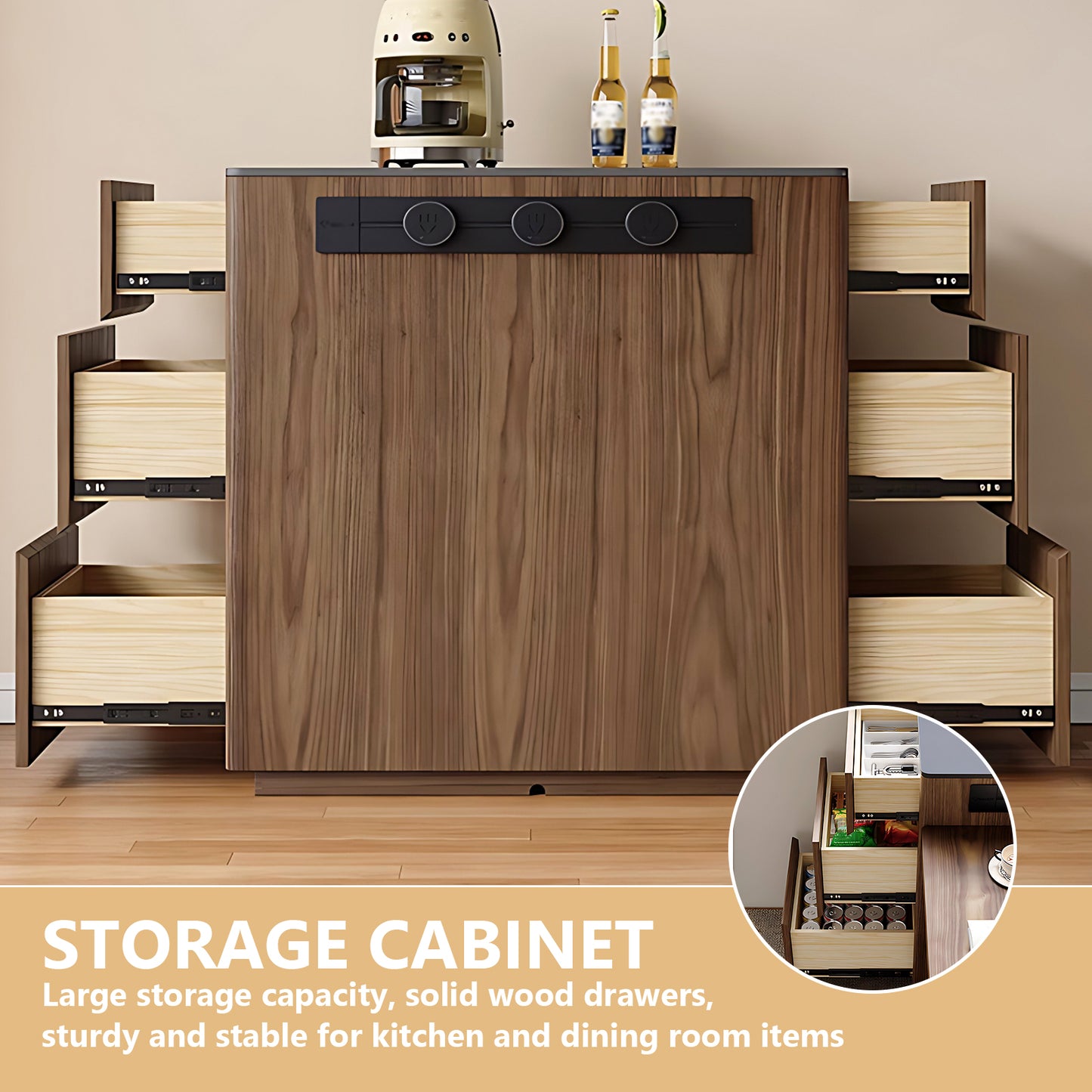 Aihm-Lon Adjustable Solid Wood Kitchen Island Table with Drawers 70.86"-94.49"