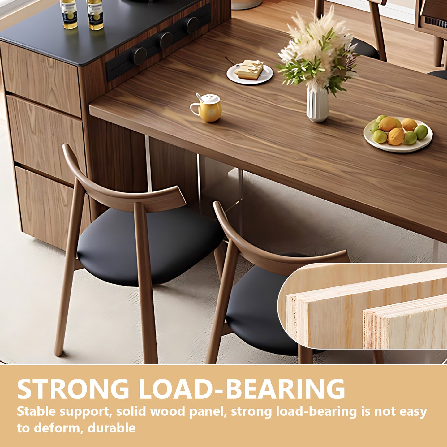 Aihm-Lon Adjustable Solid Wood Kitchen Island Table with Drawers 70.86"-94.49"