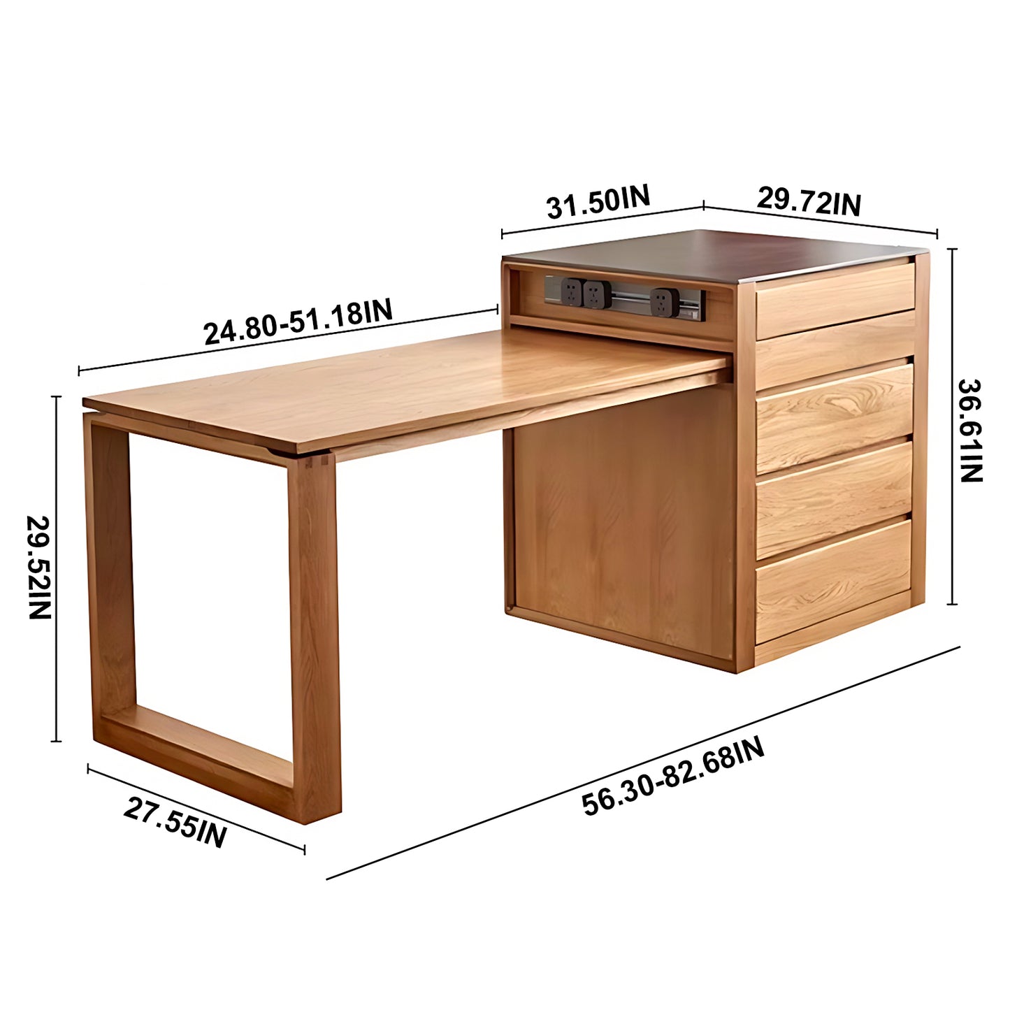 Aihm-Lon Kitchen Island with Black Countertop Extendable Table 52.36"-75.98"