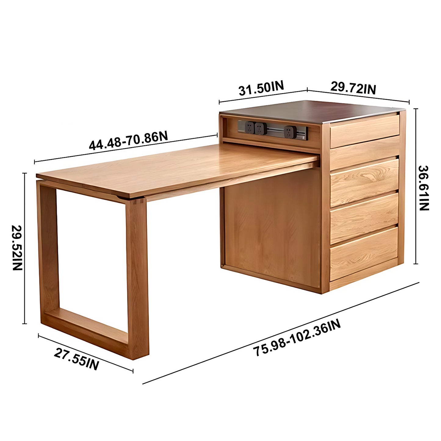 Aihm-Lon Kitchen Island with Black Countertop Extendable Table 52.36"-75.98"