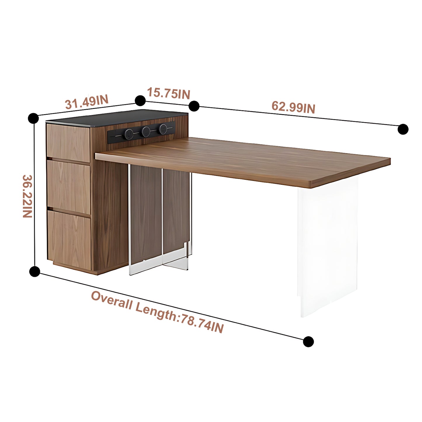 Aihm-Lon Adjustable Solid Wood Kitchen Island Table with Drawers 70.86"-94.49"