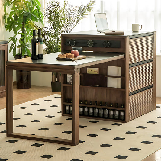 Aihm-Lon Kitchen Island with Extendable Table Wheels Shelves 82.67"-106.29"